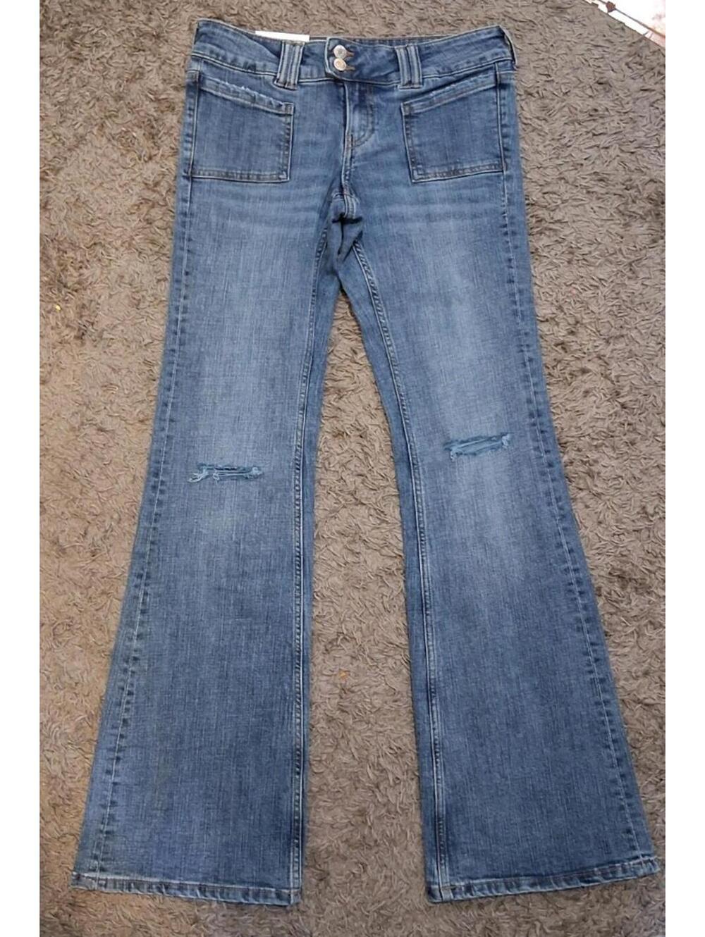 H&M Y2K Low Waist Flares Size 2 - Double Button Distressed Jeans NWT